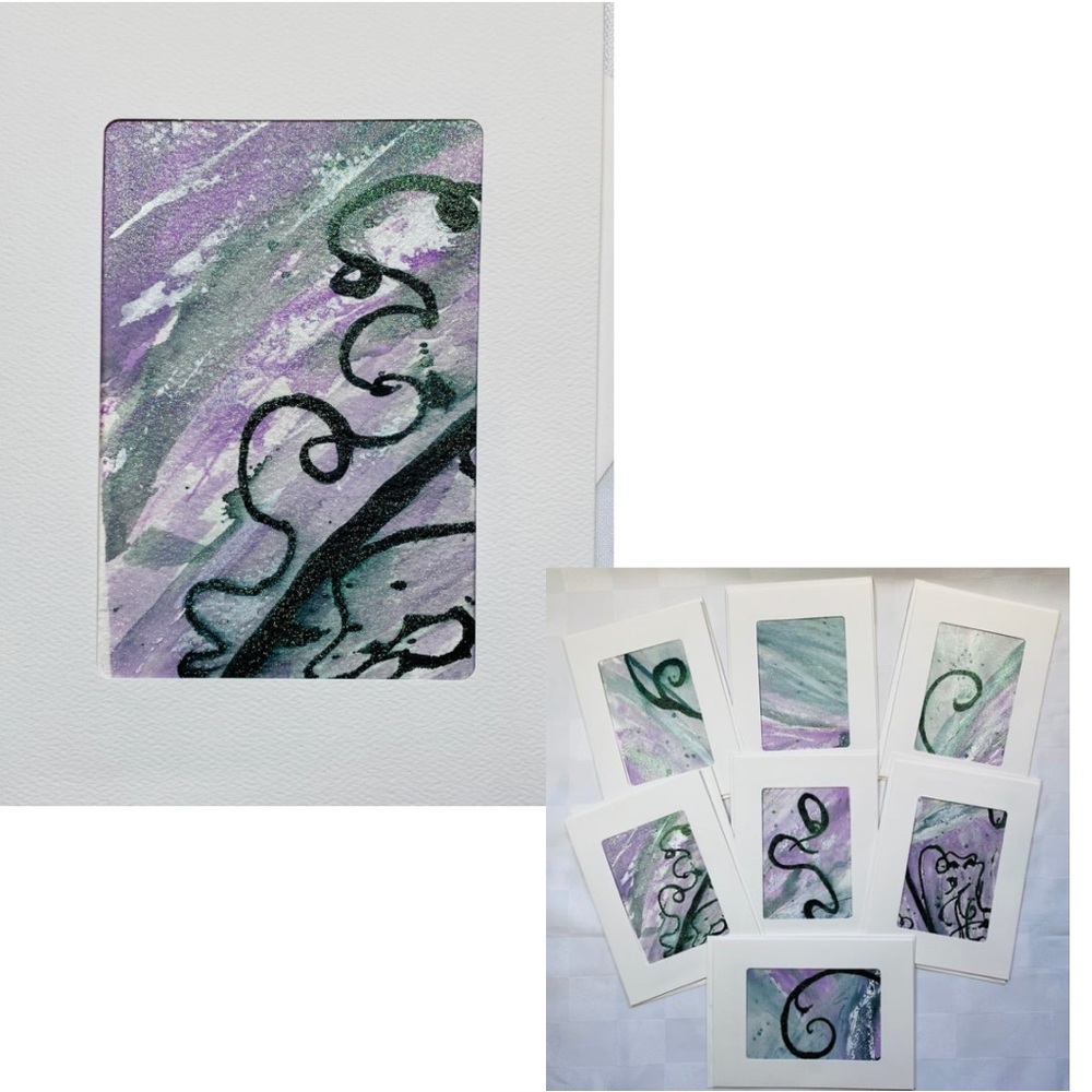Hand Painted Frameable Abstract Watercolor Blank Greeting Cards Set of 7